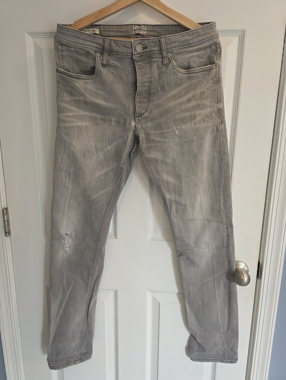 Jack & Jones Glenn Slim Fit Washed Grey Jeans 33x32 Distressed Denim